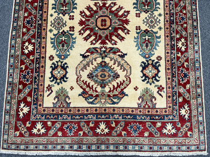 Beige Geometric Kazak 5X7 Handmade Oriental Rug # 13702