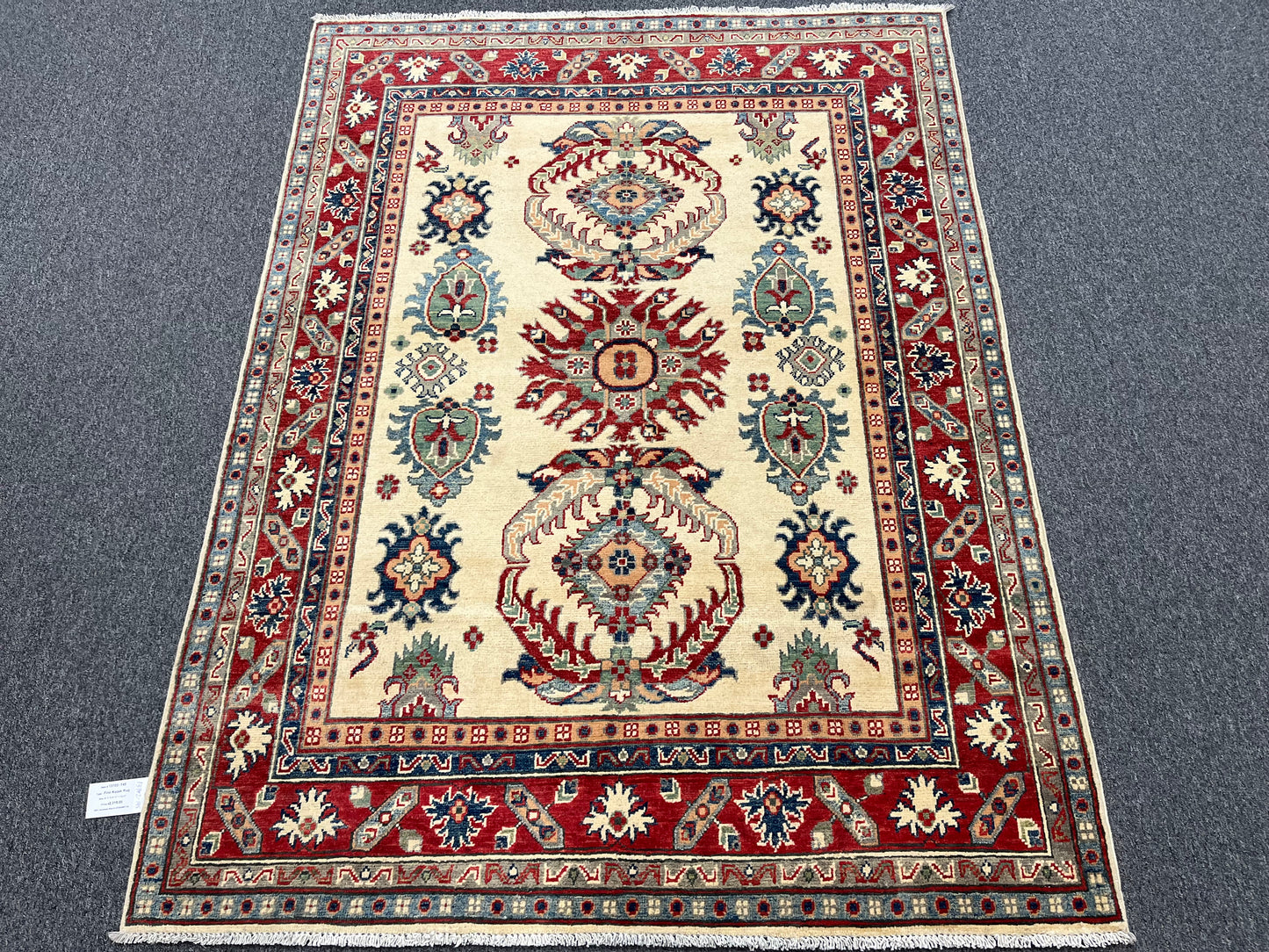 Beige Geometric Kazak 5X7 Handmade Oriental Rug # 13702