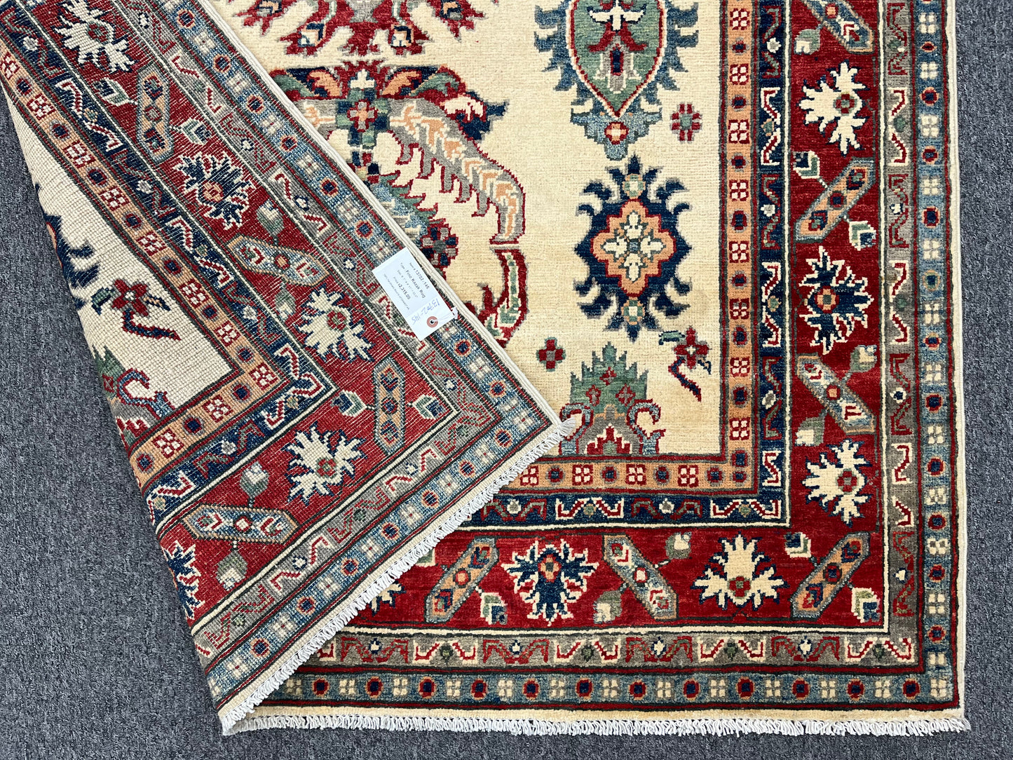 Beige Geometric Kazak 5X7 Handmade Oriental Rug # 13702