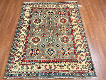 Gray Geometric Kazak 5X7 Handmade Oriental Rug # 13698