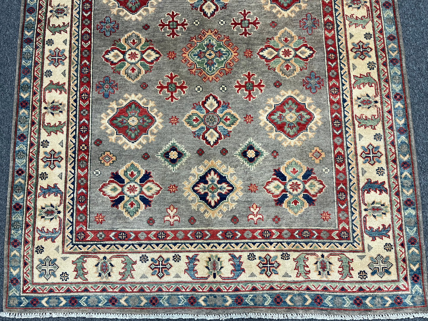 Gray Geometric Kazak 5X7 Handmade Oriental Rug # 13698