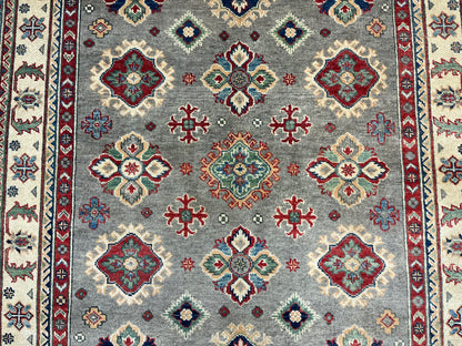 Gray Geometric Kazak 5X7 Handmade Oriental Rug # 13698