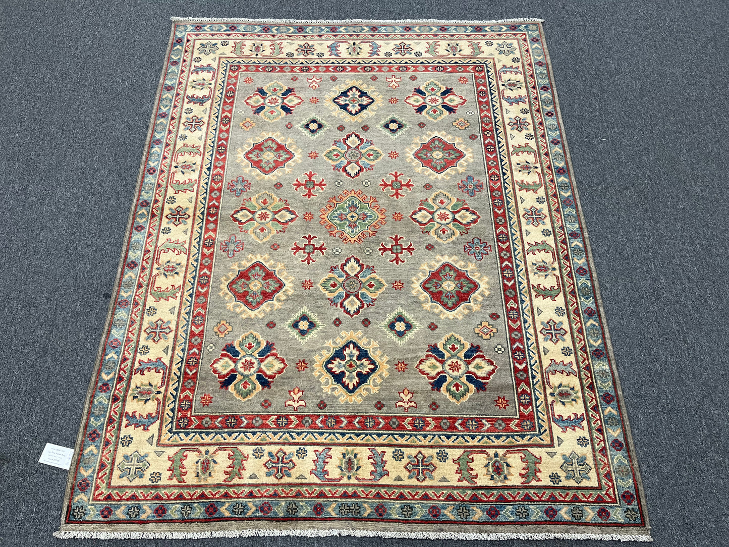 Gray Geometric Kazak 5X7 Handmade Oriental Rug # 13698