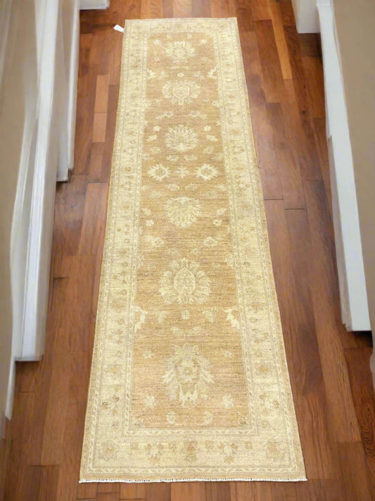 Sandy beige Chobi Runner 2' 8"X9' Handmade Wool Rug # 9636