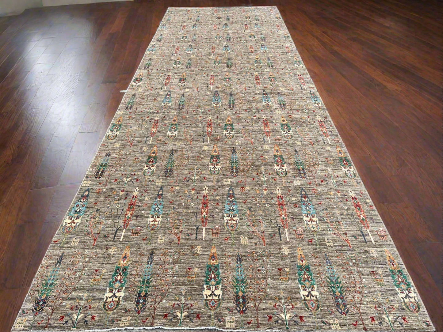 Gray Gabbeh Tree of Life 11X32 Handmade Wool Rug # 14049