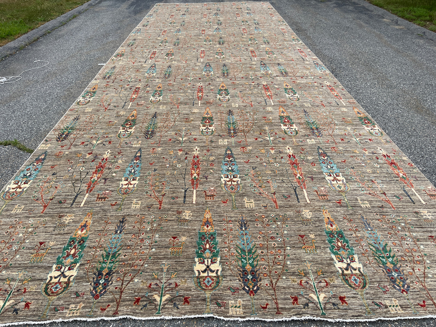 Gray Gabbeh Tree of Life 11X32 Handmade Wool Rug # 14049