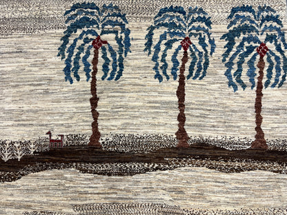 Tribal Palm Trees 5X7 Handmade Wool Rug # 12946