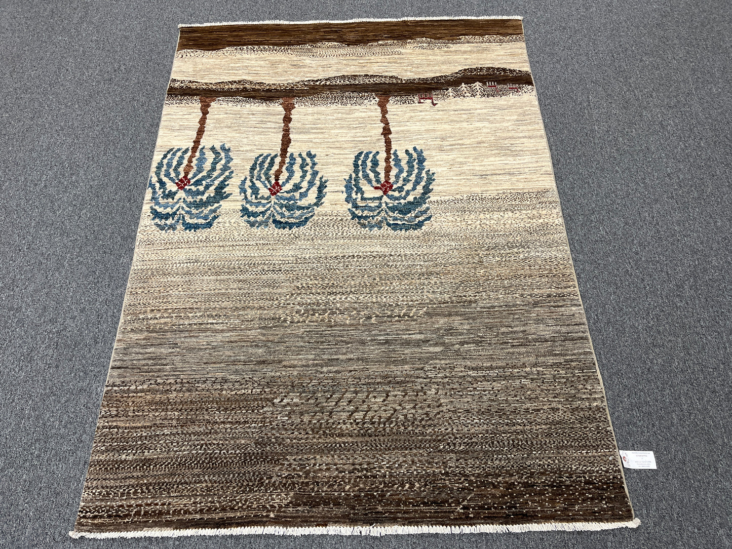 Tribal Palm Trees 5X7 Handmade Wool Rug # 12946