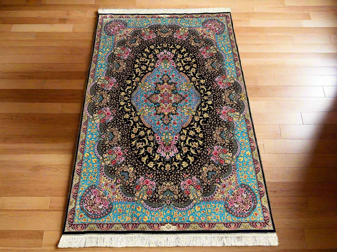 5X8 Silk Handloom Multicolor Rug # 14543