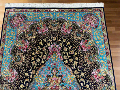 5X8 Silk Handloom Multicolor Rug # 14543