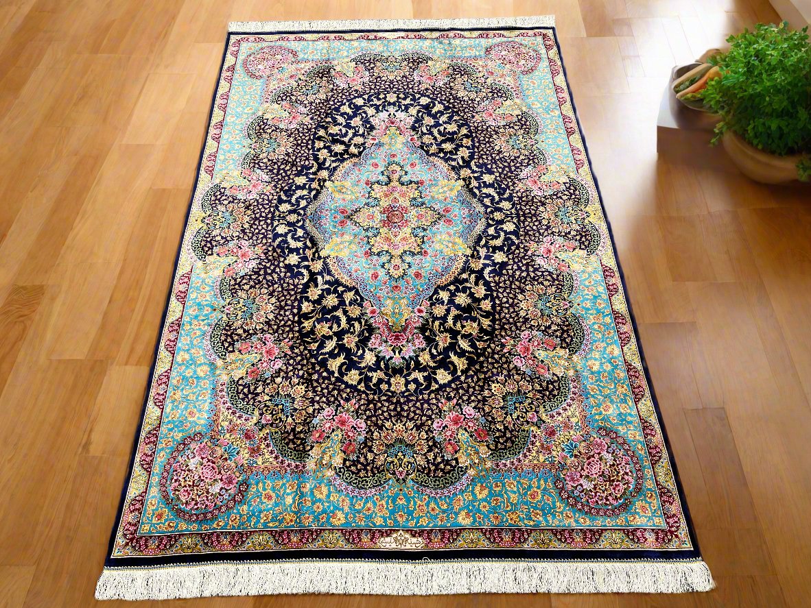 5X8 Silk Handloom Multicolor Rug # 14543