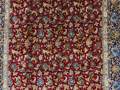 5X8 Red Silk Handloom Multicolor Rug # 14542