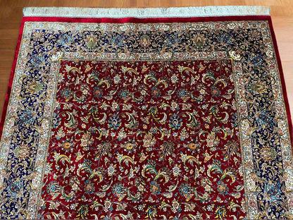 5X8 Red Silk Handloom Multicolor Rug # 14542