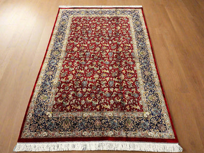 5X8 Red Silk Handloom Multicolor Rug # 14542