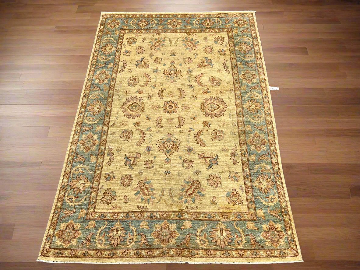 Beige/Light Blue Chobi 6X9 Handmade Wool Rug