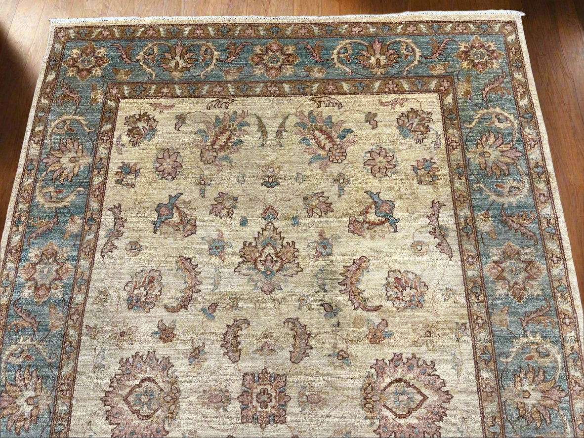 Beige/Light Blue Chobi 6X9 Handmade Wool Rug