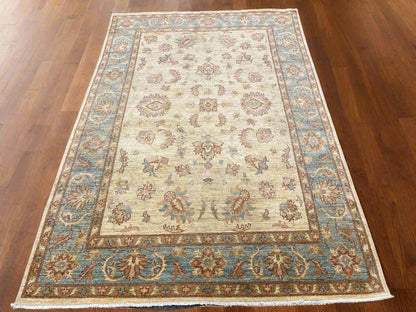 Beige/Light Blue Chobi 6X9 Handmade Wool Rug