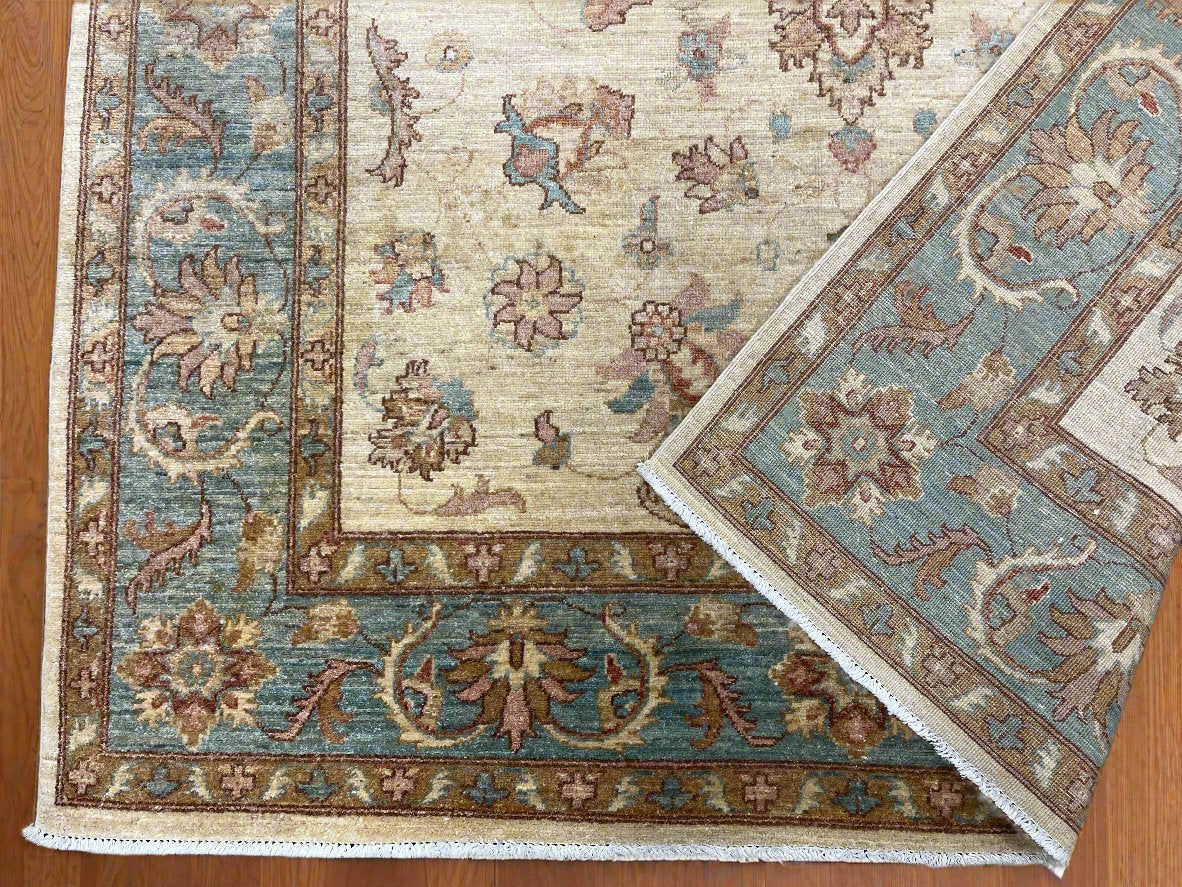 Beige/Light Blue Chobi 6X9 Handmade Wool Rug