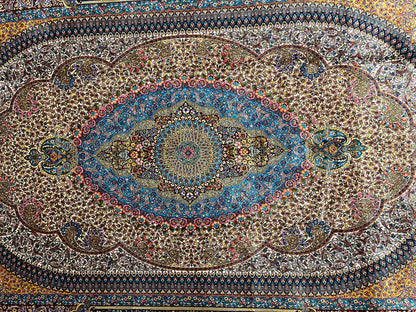 5X8 Silk Handloom Beige Multicolor Rug # 14539