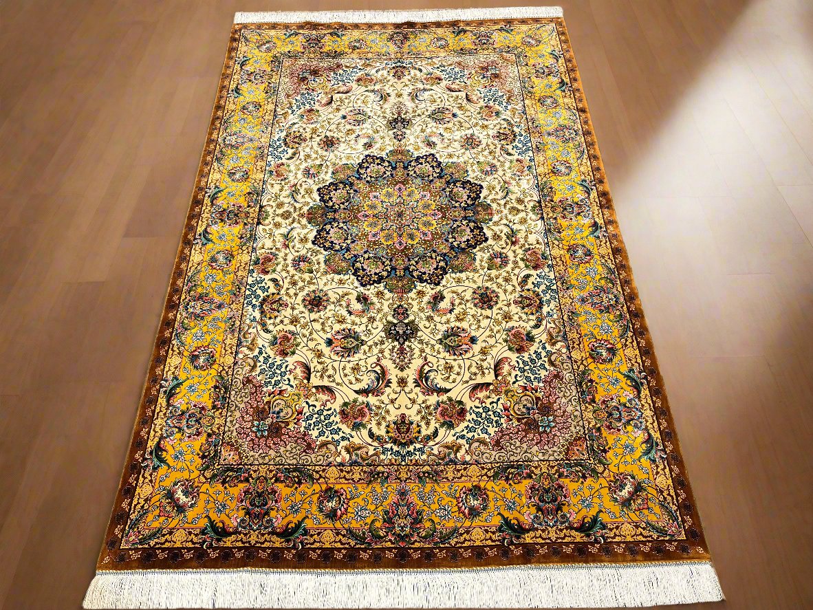 5X8 Silk Handloom Multicolor Rug # 14547