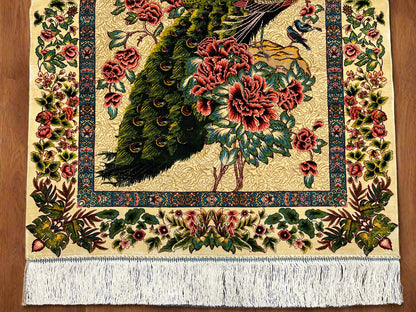 3X4 Silk Handloom Peacock Multicolor Rug # 14549