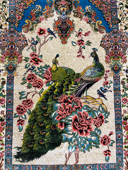 3X4 Silk Handloom Peacock Multicolor Rug # 14549