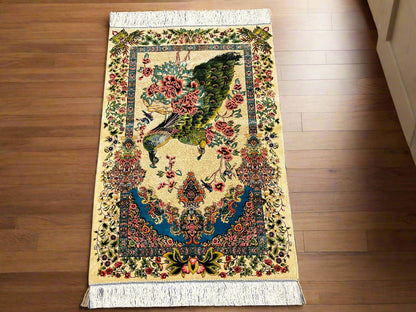 3X4 Silk Handloom Peacock Multicolor Rug # 14549