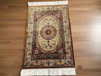 3X4 Silk Handloom Multicolor Rug # 14550