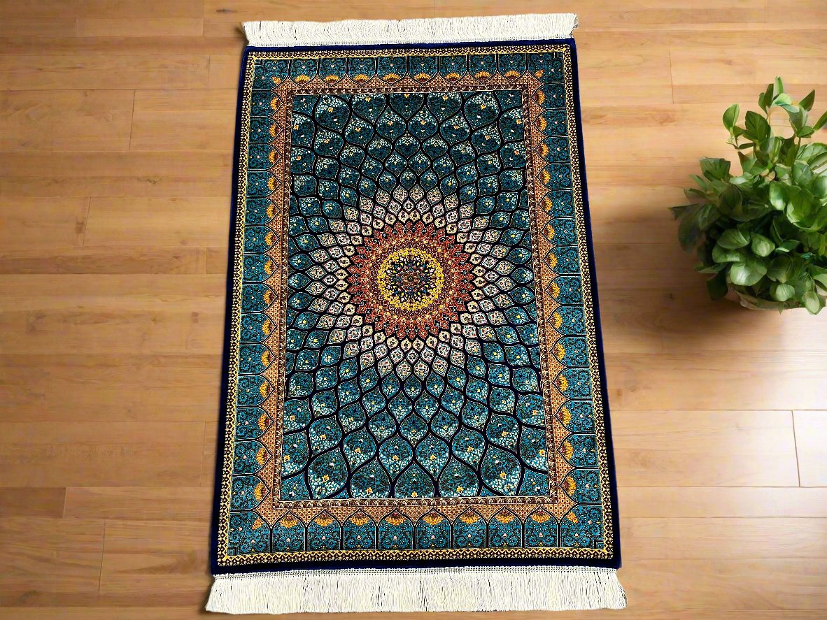 3X4 Silk Handloom Turquoise Blue Multicolor Rug # 14552