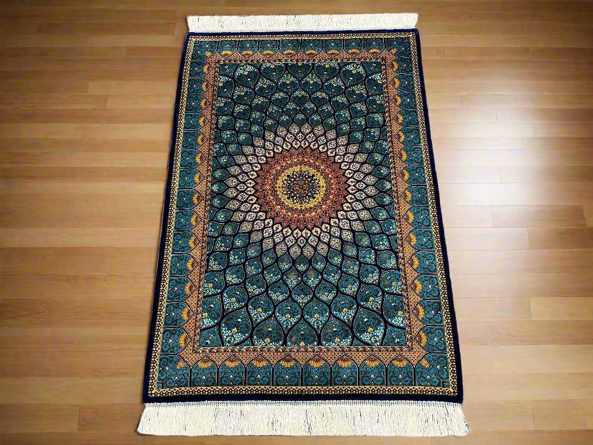 3X4 Silk Handloom Turquoise Blue Multicolor Rug # 14552