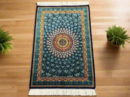 3X4 Silk Handloom Turquoise Blue Multicolor Rug # 14552