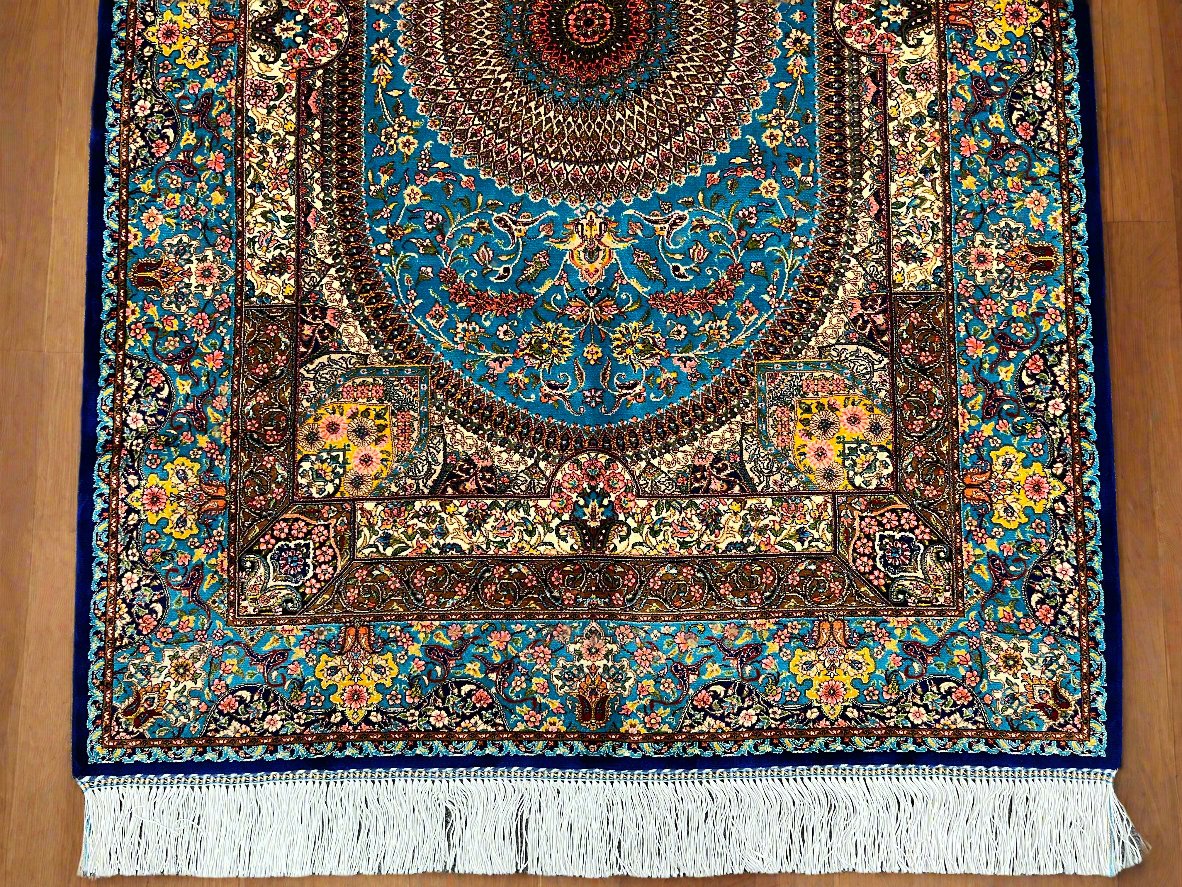 3X4 Silk Handloom Light Blue Multicolor Rug # 14553