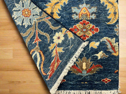 Navy floral 2' 6"X13 Handmade Wool Runner Rug # 14555