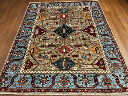 8X10 Afghan Serapi Gray/Light Blue Handmade Wool Rug # 14490