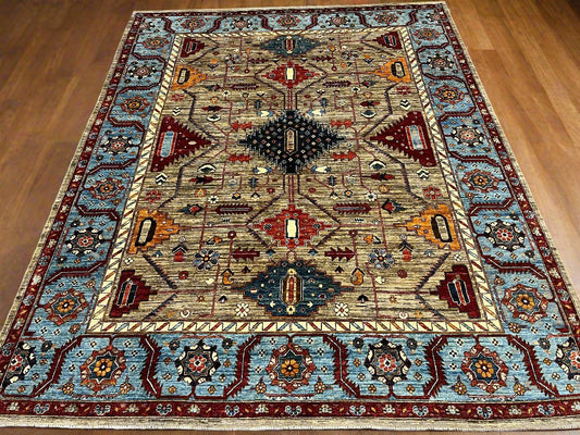 8X10 Afghan Serapi Gray/Light Blue Handmade Wool Rug # 14490