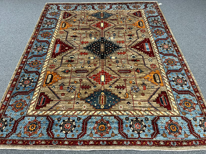 8X10 Afghan Serapi Gray/Light Blue Handmade Wool Rug # 14490