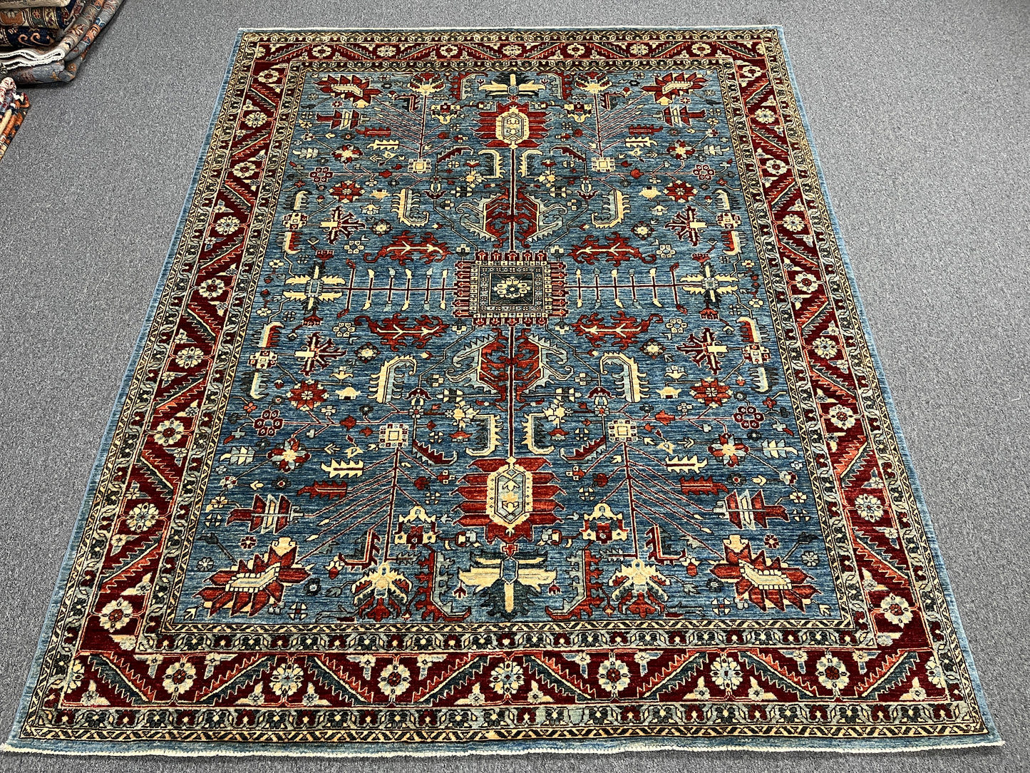 8X10 Afghan Serapi Light Blue/Red Handmade Wool Rug # 14488