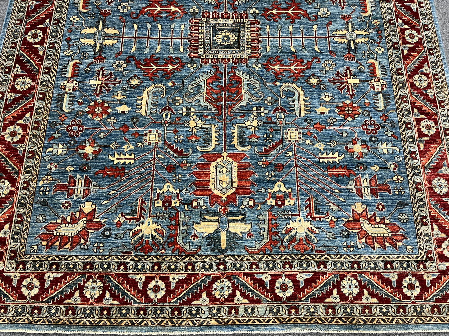 8X10 Afghan Serapi Light Blue/Red Handmade Wool Rug # 14488