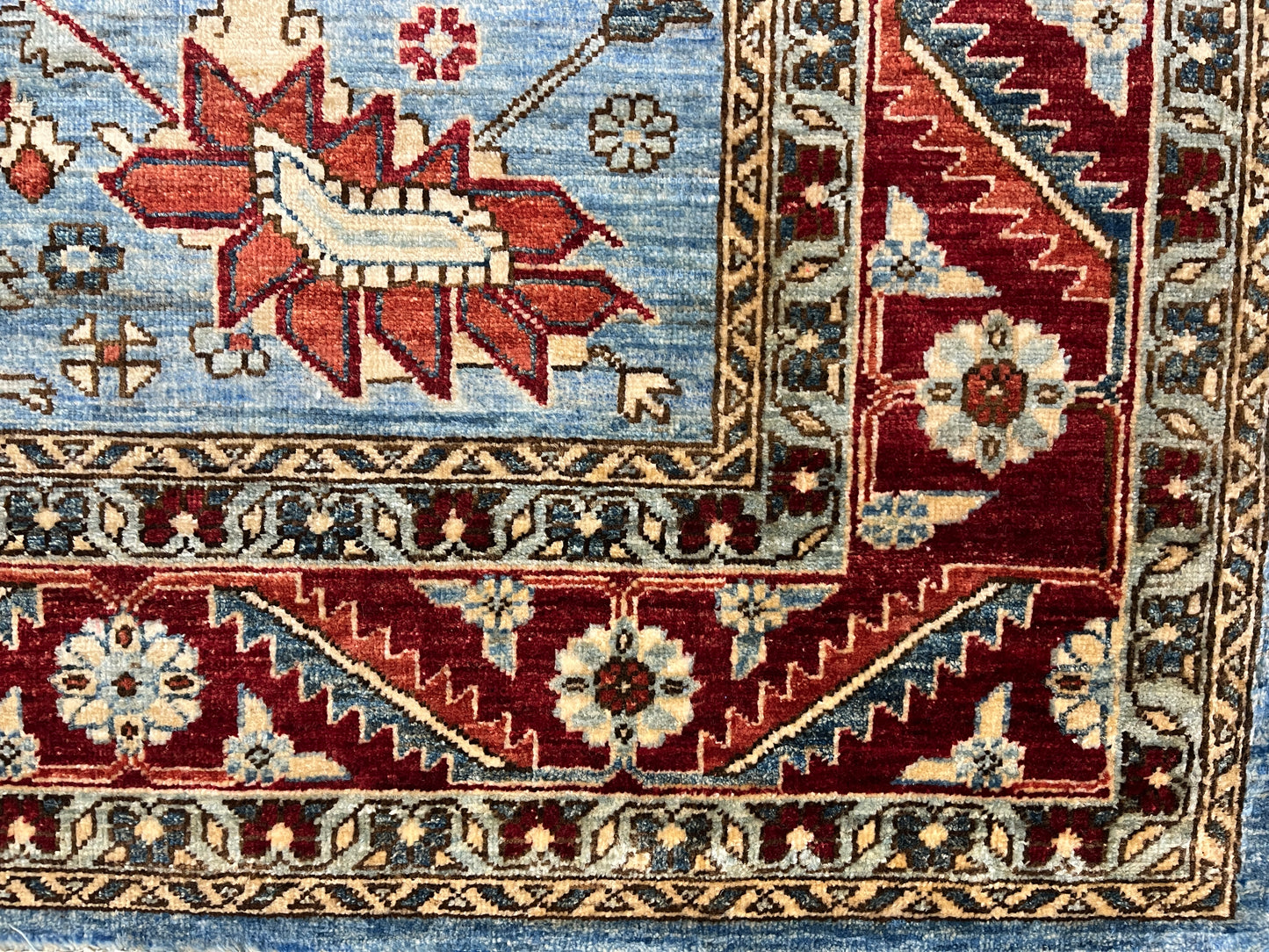 8X10 Afghan Serapi Light Blue/Red Handmade Wool Rug # 14488