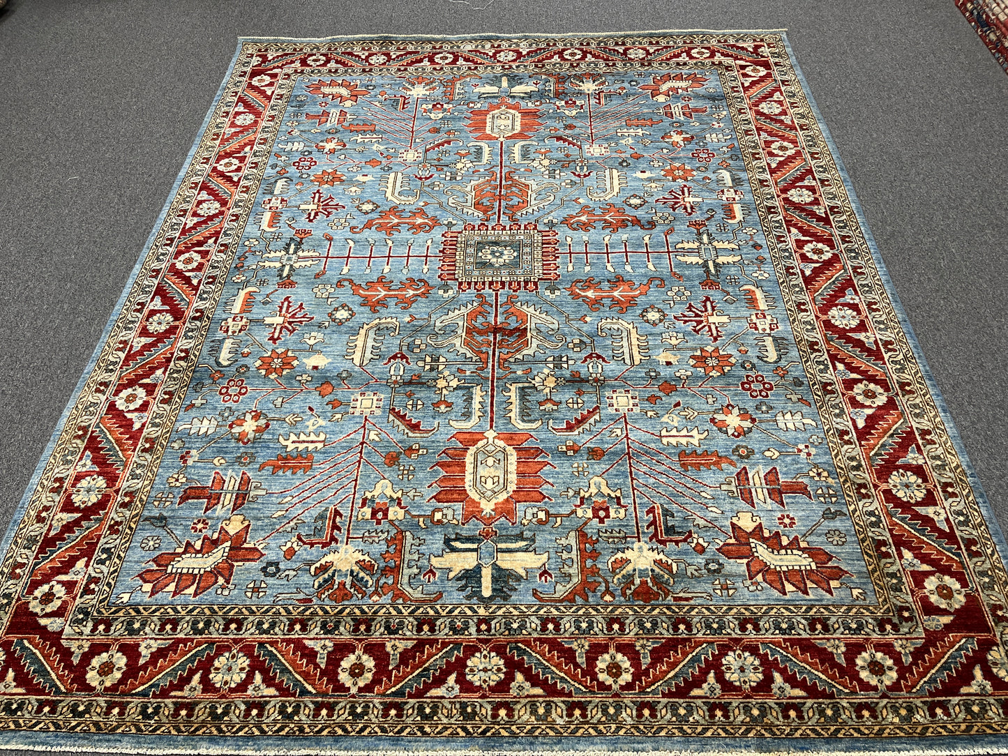 8X10 Afghan Serapi Light Blue/Red Handmade Wool Rug # 14488