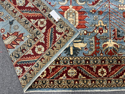 8X10 Afghan Serapi Light Blue/Red Handmade Wool Rug # 14488