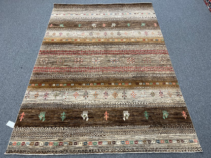 6X9 Gabbeh Loribaft Handmade Wool Tribal Rug # 14407