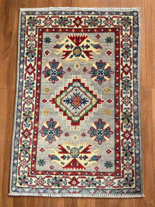 2X3 Gray Kazak Handmade Wool Tribal Rug # 14481