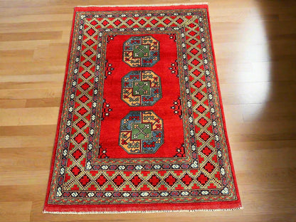 Red 4X6 Tribal Afghan Handmade Wool Rug # 14508