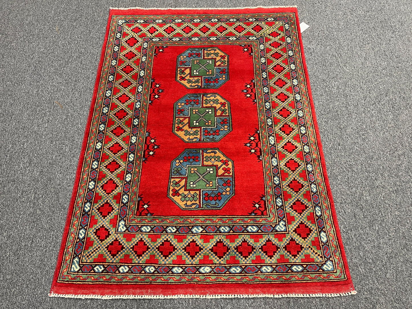 Red 4X6 Tribal Afghan Handmade Wool Rug # 14508