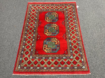 Red 4X6 Tribal Afghan Handmade Wool Rug # 14508