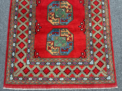 Red 4X6 Tribal Afghan Handmade Wool Rug # 14508