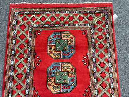 Red 4X6 Tribal Afghan Handmade Wool Rug # 14508