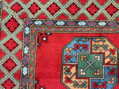 Red 4X6 Tribal Afghan Handmade Wool Rug # 14508