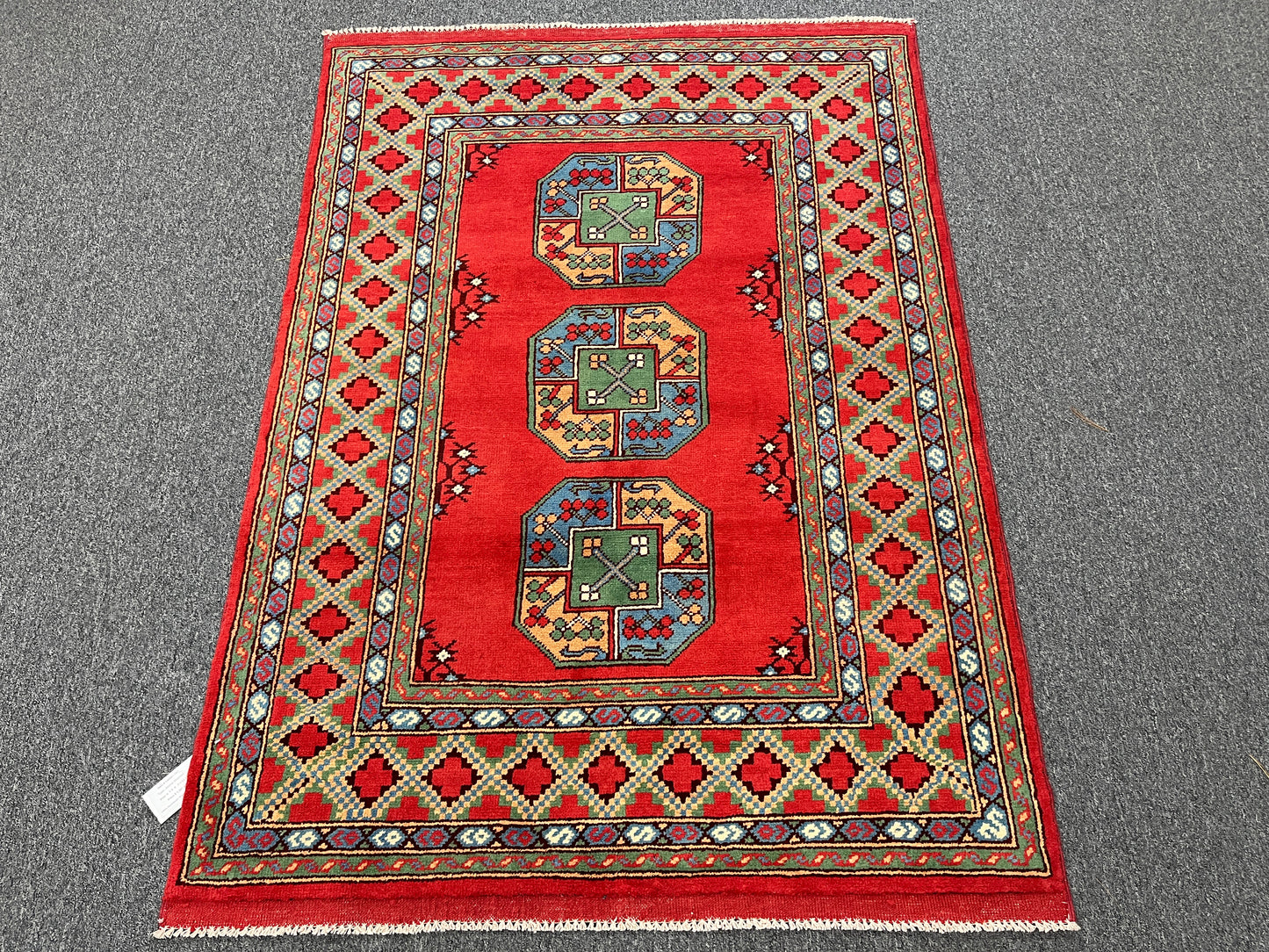 Red 4X6 Tribal Afghan Handmade Wool Rug # 14508